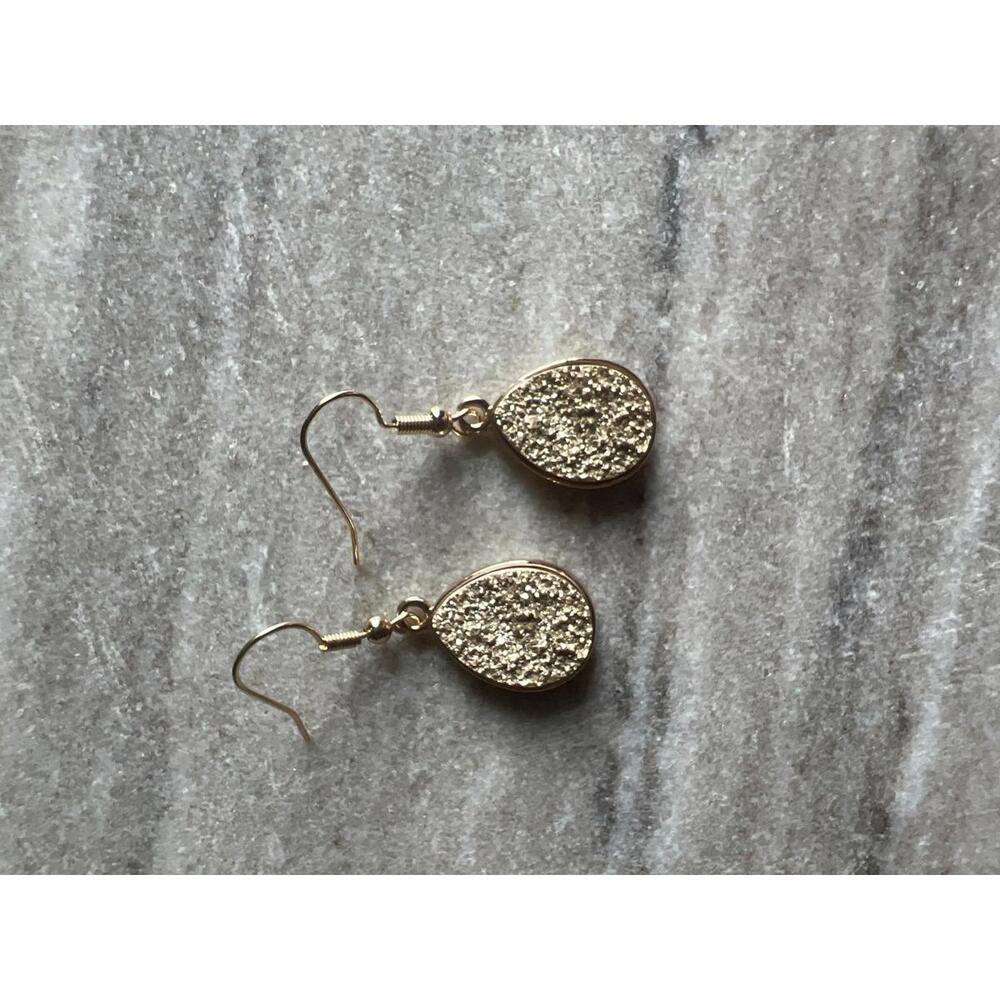 Gold Textured Teardrop Dangle Earrings